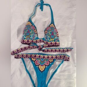 Victorias Secret Bikini - Teal Paisley Tropical Boho Bikini Top M Bottom S